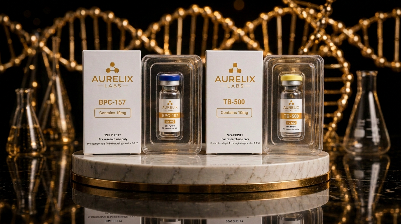 Wolverine Stack — BPC-157 10 mg + TB-500 10 mg — balenie a ampulka AURELIX LABS
